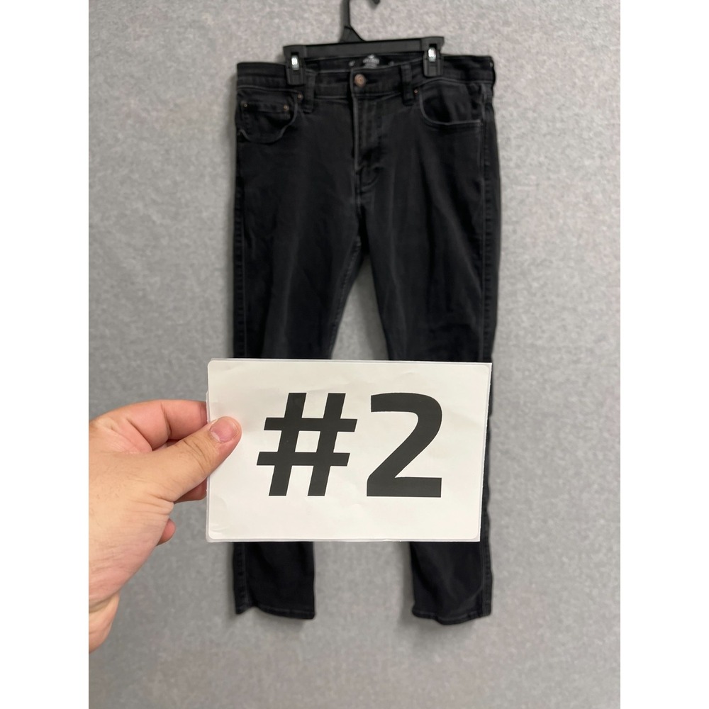 Hollister Jeans Mens 32x32 Black Denim Dark Wash All Day Comfort Slim Straight - Picture 12 of 12